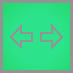 The Colour Laminae for Warning Light Module (50 pcs.) Direction Indicator (green) showcases a green square with a gray border and two symmetrically placed gray arrows pointing left and right, making it perfect for use in warning light modules.