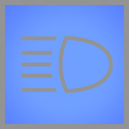 Ein blaues quadratisches Symbol mit einem grauen Scheinwerfersymbol und davon ausgehenden horizontalen Linien