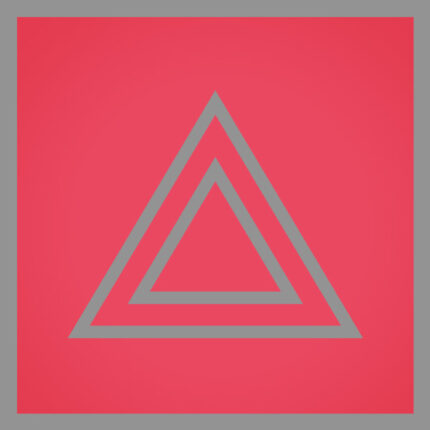 Ein rotes Quadrat enthält drei ineinander verschachtelte graue Dreiecke